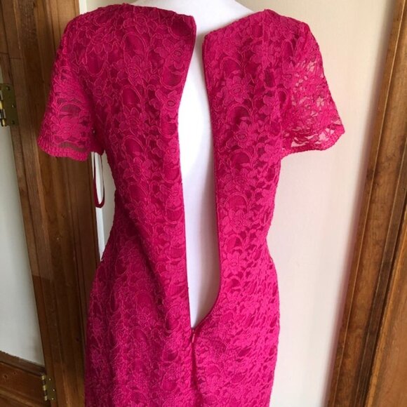 RALPH LAUREN Fuchsia Lace Sheath Short Sleeve Dress 10 - Picture 7 of 15